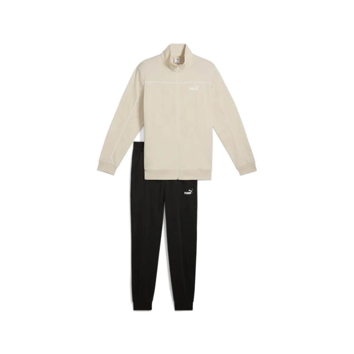 PUMA Casual Sportswear Sets Men's Clothing Sets (Beige Top+Black Bottom) Stand Collar Moderate