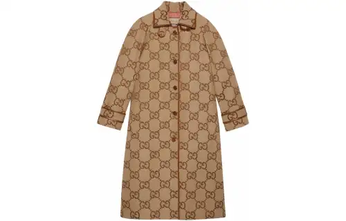 GUCCI Jumbo Gg Canvas Coat Beige/Ebony