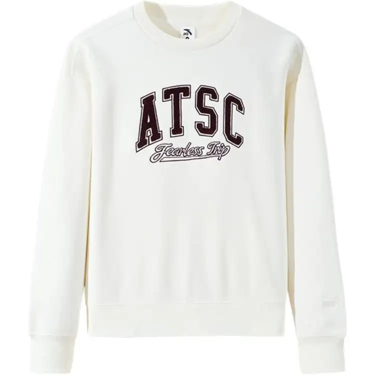 Anta Life Collection Comfortable Casual Minimalist Style Crew Neck Pullover Versatile Loose Fit Fleece Lined Sweatshirt