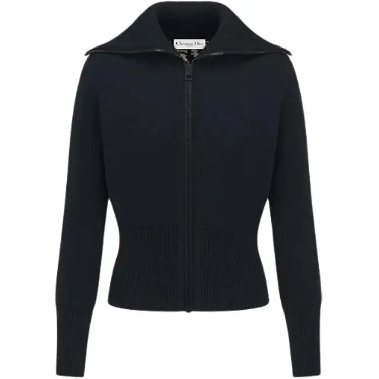 DIOR Knitwear Women's Marine Blue Lapel Moderate