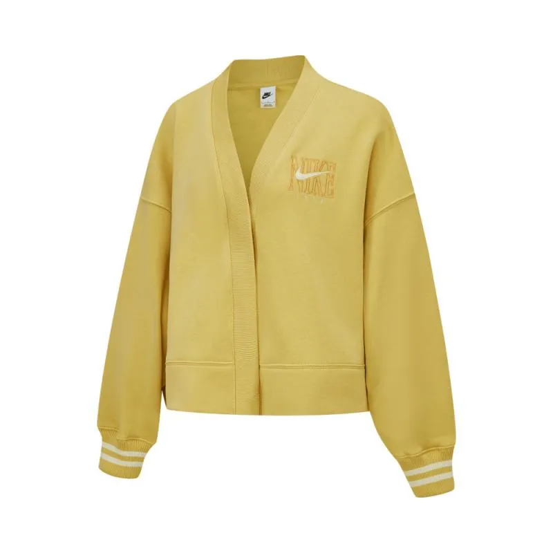 Nike Sportswear Phoenix Fleece SS25 Oversize Brand Logo Letter Fleece Lined Cardigan Long Sleeved Jacket Women's Yellow