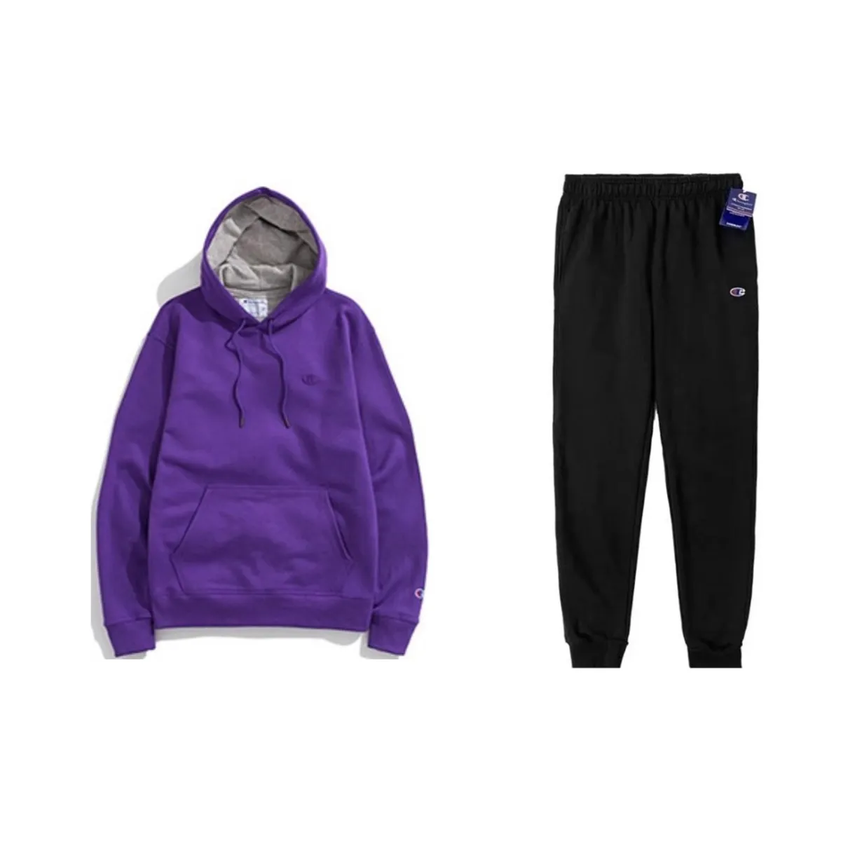 Champion Double Logo Embroidery Pullover Fleece Lined Hoodies & Sweatshirts With Fitted Pants Casual Sportswear