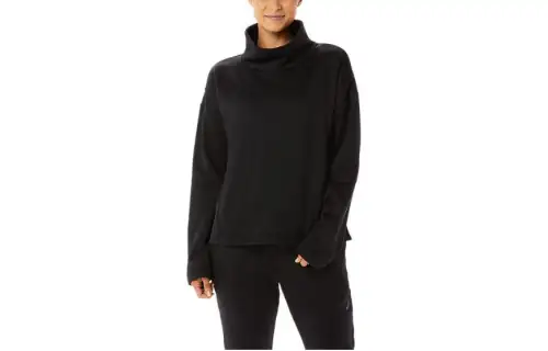 ASICS BRUSHED Sweatshirts Women's Black Stand Collar Moderate Regular