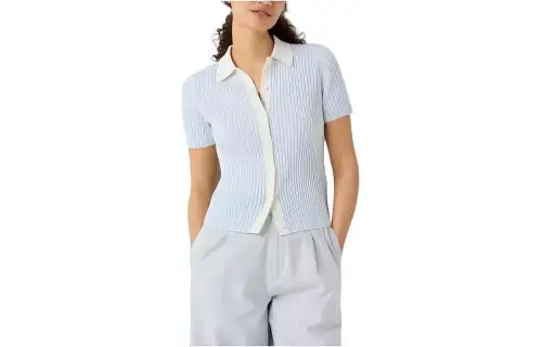 UNIQLO X INES DE LA FRESSANGE UNIQLO X Ines De La Fressange Knitwear Women's Aqua Blue Polo Collar Moderate Cardigan