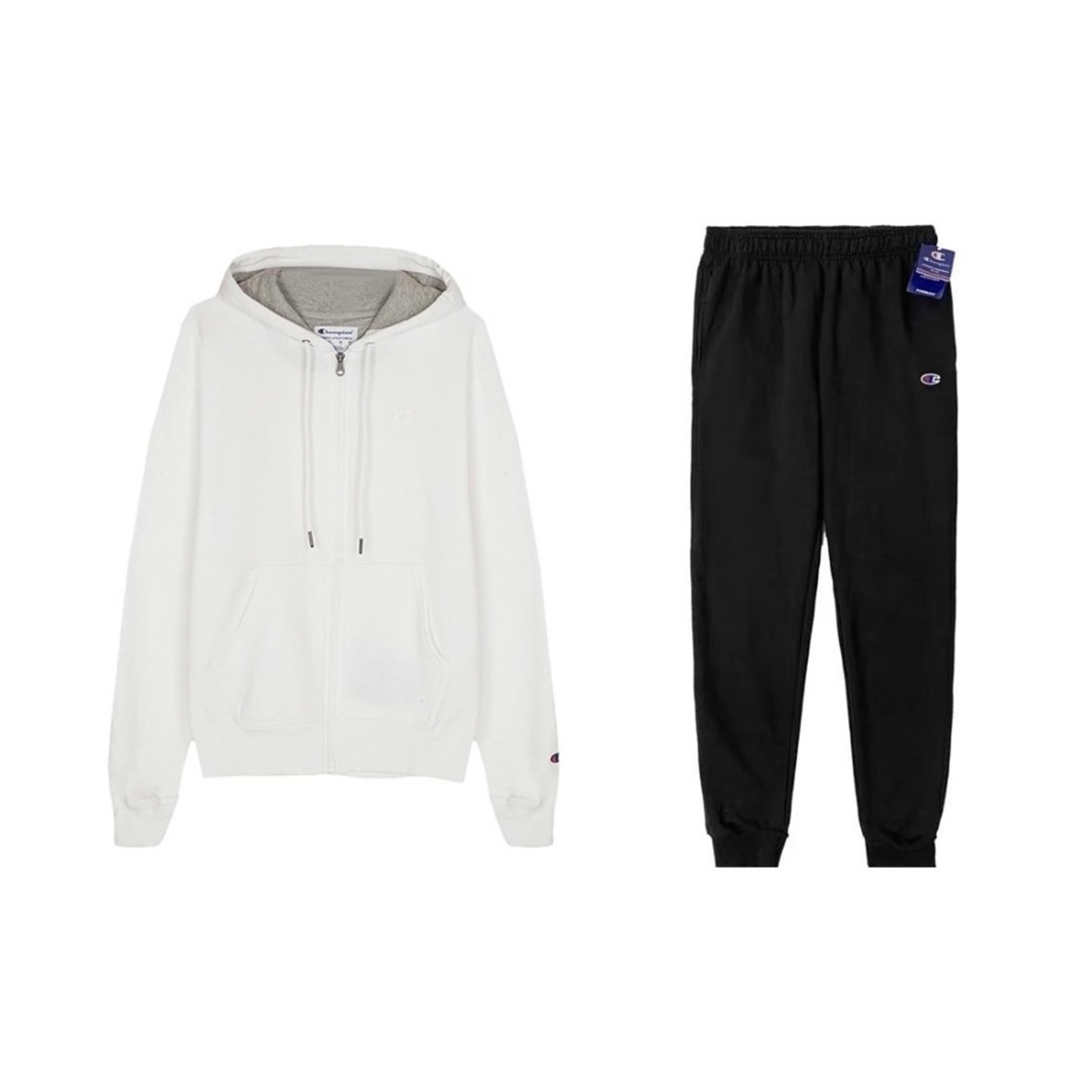 Champion Double Label Embroidery Zipper Hooded Thickened Sweatshirt Loose Fit Elastic Cuff Fleece Lined Sweatpants