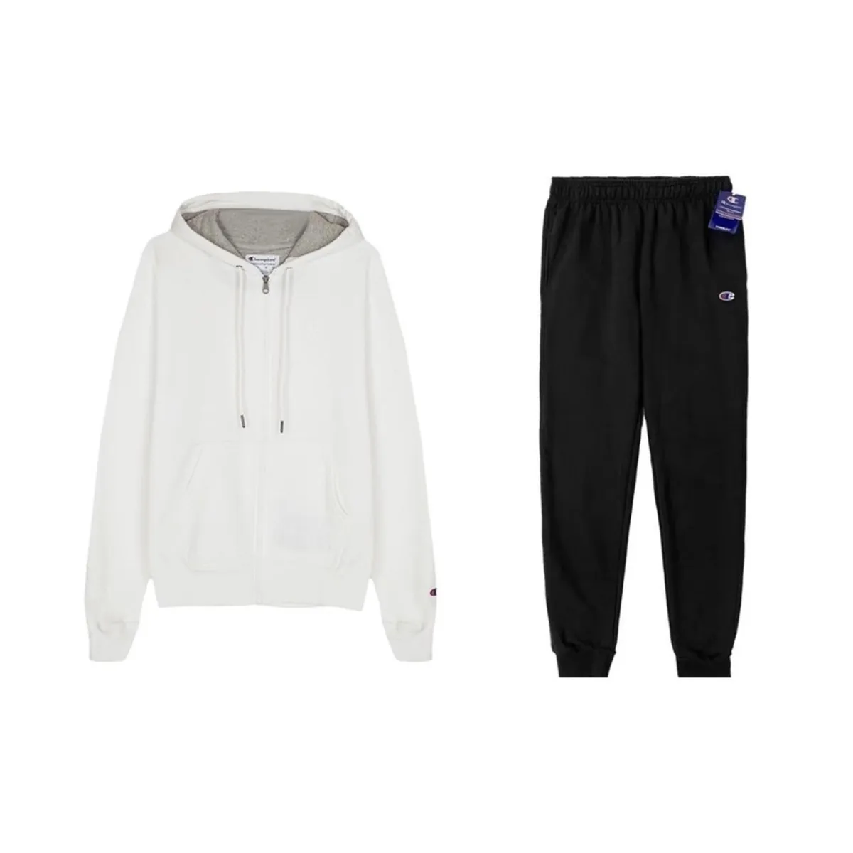Champion Double Label Embroidery Zipper Hooded Thickened Sweatshirt Loose Fit Elastic Cuff Fleece Lined Sweatpants
