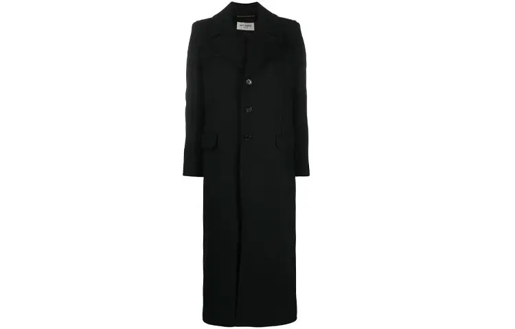 SAINT LAURENT Coats Women's Black Suit Collar Moderate Straight Fit