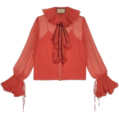 GUCCI Shirts Women's Red Ruffle Collar Moderate Other
