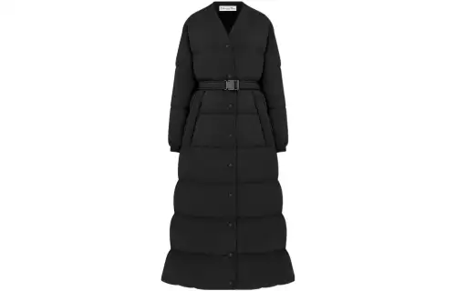DIOR Coats Women's Black Collarless Moderate Straight Fit