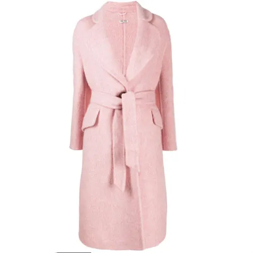 MIU MIU Coats Women's Pink Lapel Moderate Straight Fit