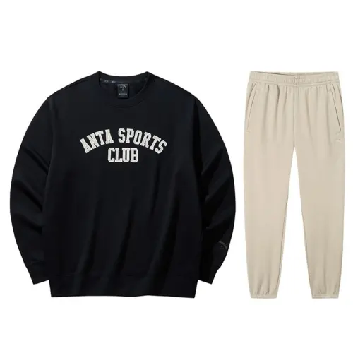 ANTA Casual Sportswear Men's Crew Neck Thickened And Fleece Lined
