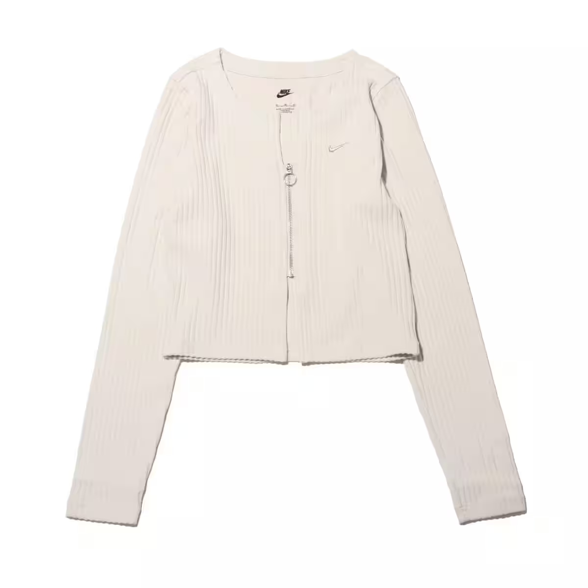 Nike Sportswear Chill Knit Solid Color Zipper V-neck Slim Ribbed Long Sleeve Knit Women's Light Brown