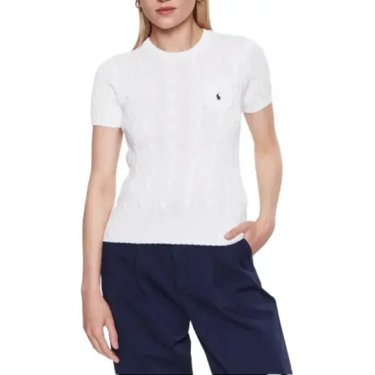 Polo Ralph Lauren Logo Embroidered Cable Knit Crewneck Top