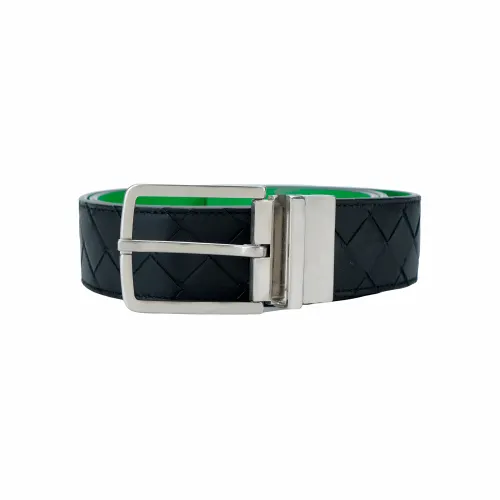 Bottega Veneta Calfskin Leather Belts Men's Black/Green Width 3.5cm