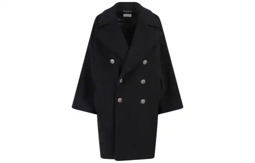 SAINT LAURENT Coats Women's Black Suit Collar Moderate Straight Fit