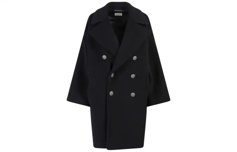 SAINT LAURENT Coats Women's Black Suit Collar Moderate Straight Fit