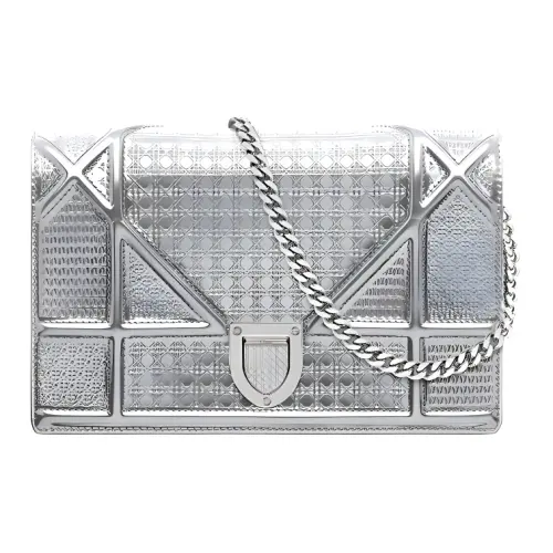 DIOR Cow Leather Clutch Women's Silver