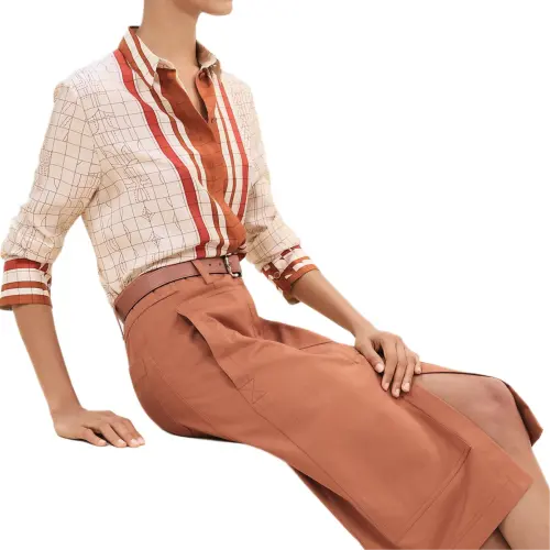 HERMES Shirts Women's Ecru Lapel Moderate