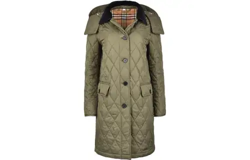 Burberry Burberry FW23 solid color quilted lapel single-breasted coat for women, army green