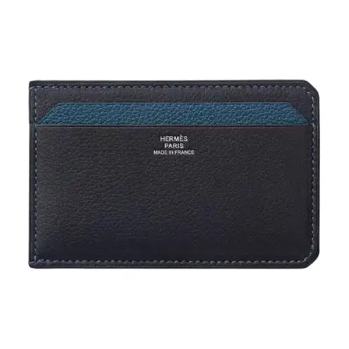 HERMES Calfskin Card Holder Men's Blue