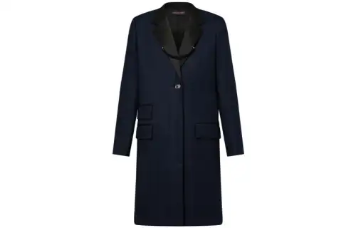 LOUIS VUITTON Coats Women's Marine Blue Lapel Moderate Straight Fit