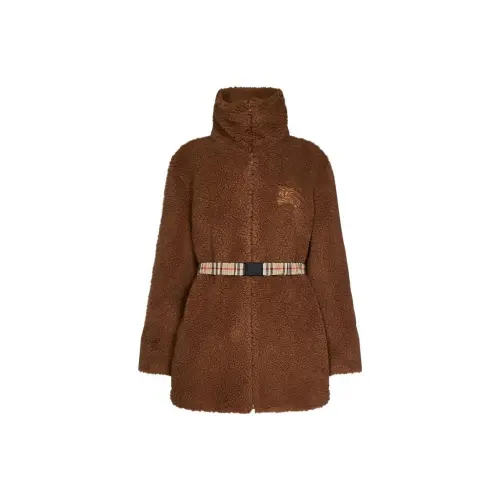 Burberry Belted Fleece Coat Dusty Carmel