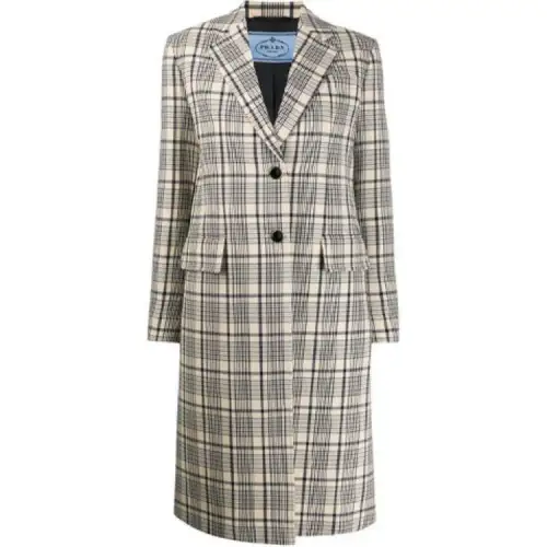 PRADA Coats Women's Beige Lapel Moderate Straight Fit