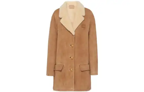 PRADA Shearling trim Suede Coat