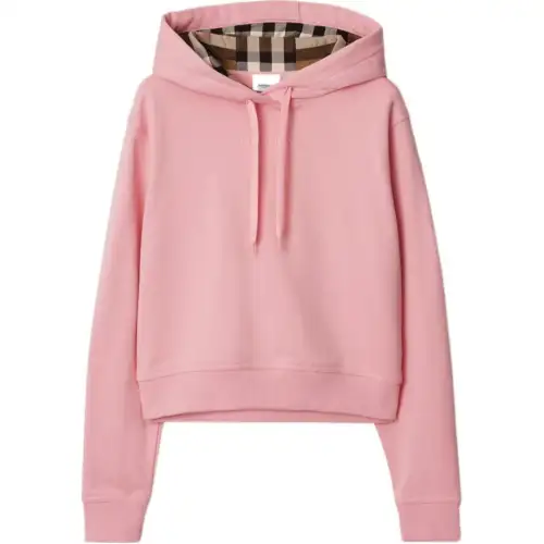 Burberry Cropped Cotton Hoodie Sweatshirt Women's Pink