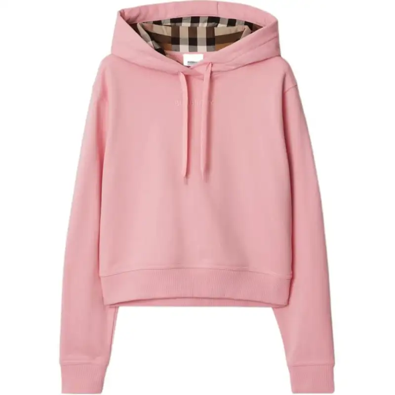Burberry Cropped Cotton Hoodie Sweatshirt Women's Pink