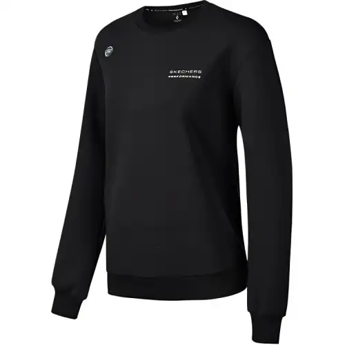 Skechers Solid Color Casual Crew Neck Thickened And Fleece Lined Long Sleeved Sweatshirt Women's Carbon Black