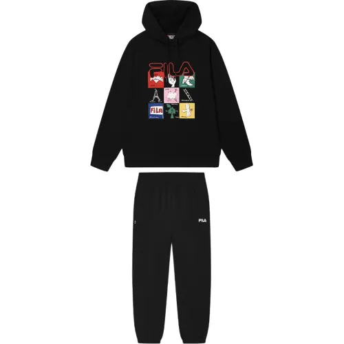 FILA ORIGINALE Hooded Brand Logo Pullover Sweatshirt Fleece Lined Mid Rise Pants Casual Sportswear Men's