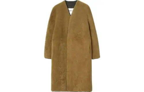 Burberry collarless shearling maxi coat
