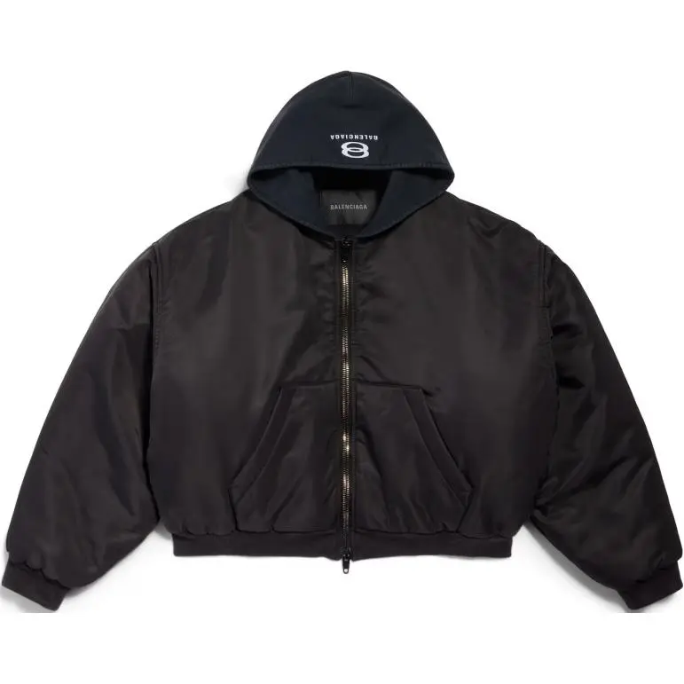 Balenciaga Logo Embroidered Hooded Bomber Jacket