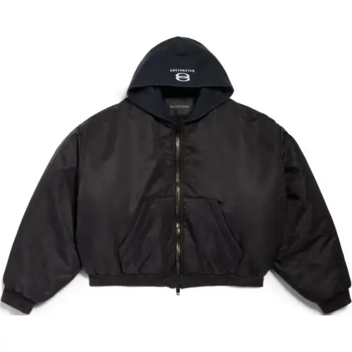 Balenciaga Logo Embroidered Hooded Bomber Jacket