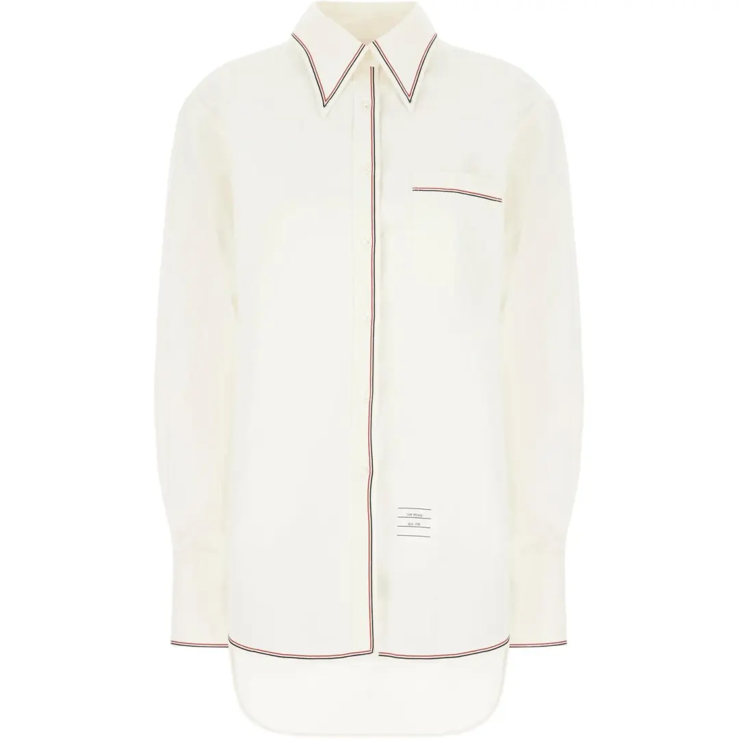 THOM BROWNE Logo Patch Striped Trim Shirt