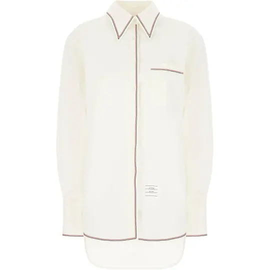 THOM BROWNE Logo Patch Striped Trim Shirt