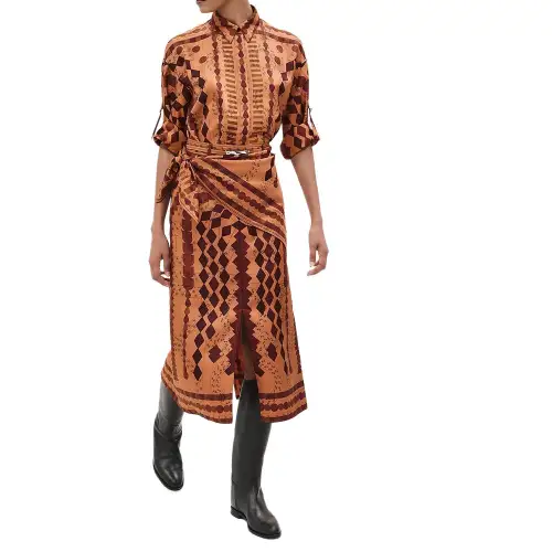 HERMES Shirts Women's Brown Lapel Moderate Other