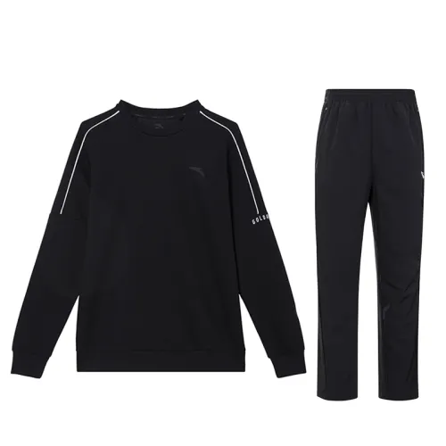 Anta Solid Color Fleece Lined Loose Fit Thermal Sweatshirt With Straight Fit Elastic Waistband Versatile Pants