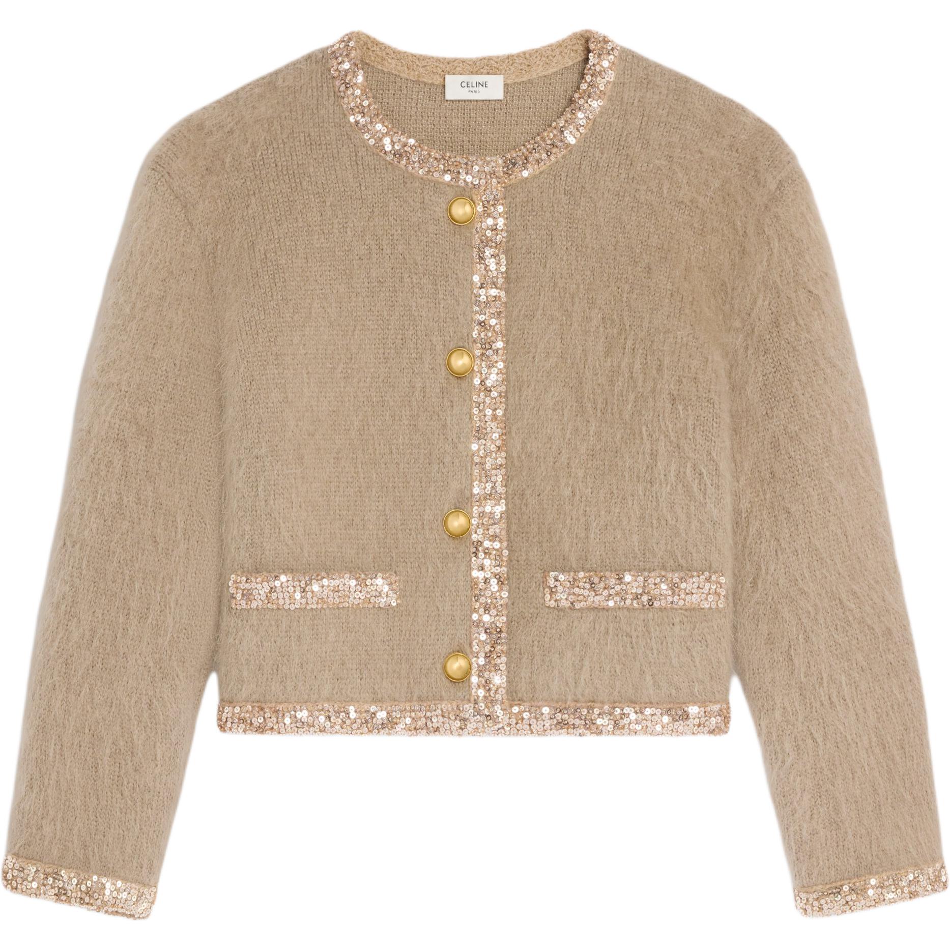 CELINE Embroidered Cardigan Jacket In Brushed Mohair