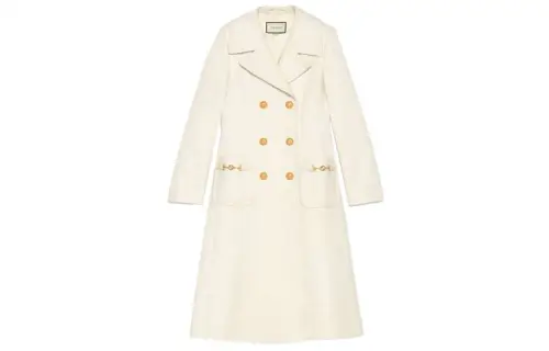GUCCI Coats Women's White Lapel Moderate Straight Fit