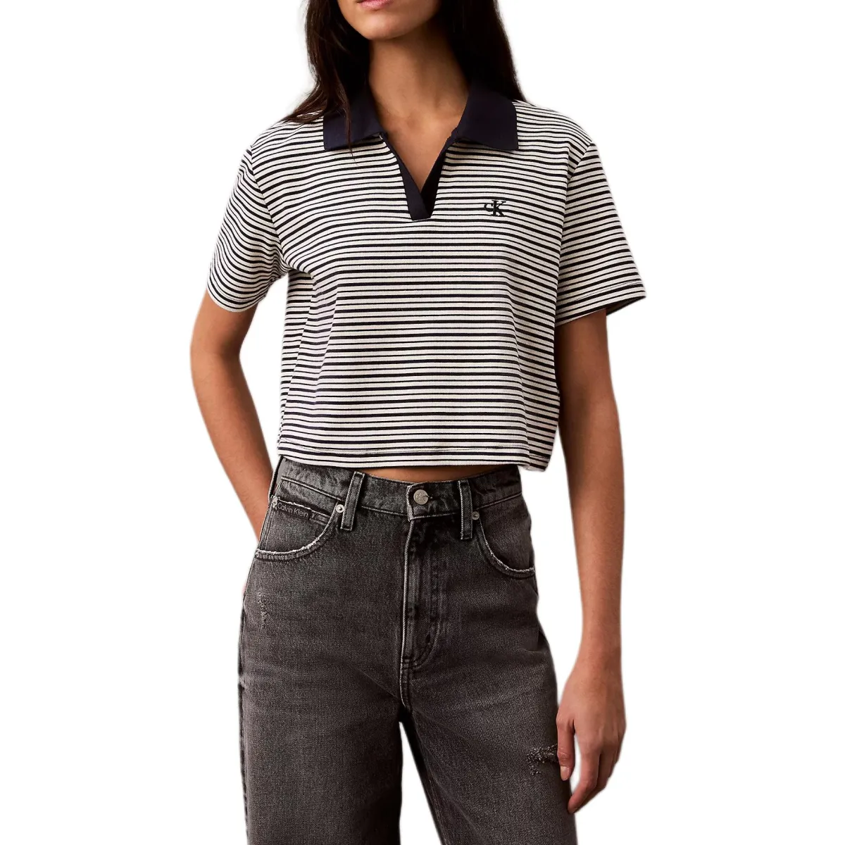 CALVIN KLEIN Polo Shirt Women's Blue Stripes