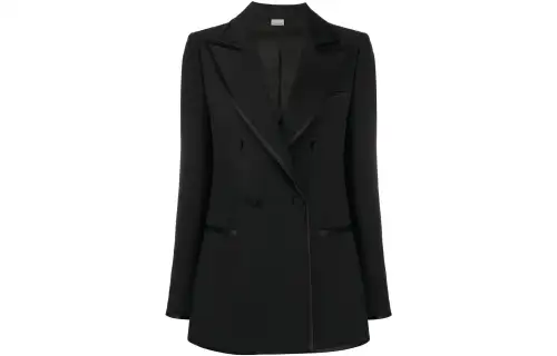 double-breasted contrast-trim blazer