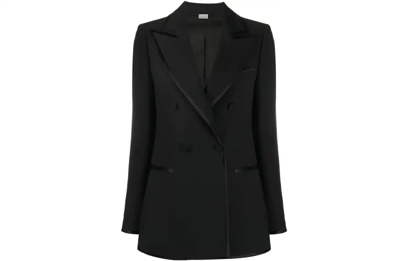double-breasted contrast-trim blazer