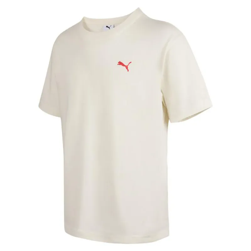 PUMA T-Shirts Men's Ecru Crew Neck Moderate Straight Fit