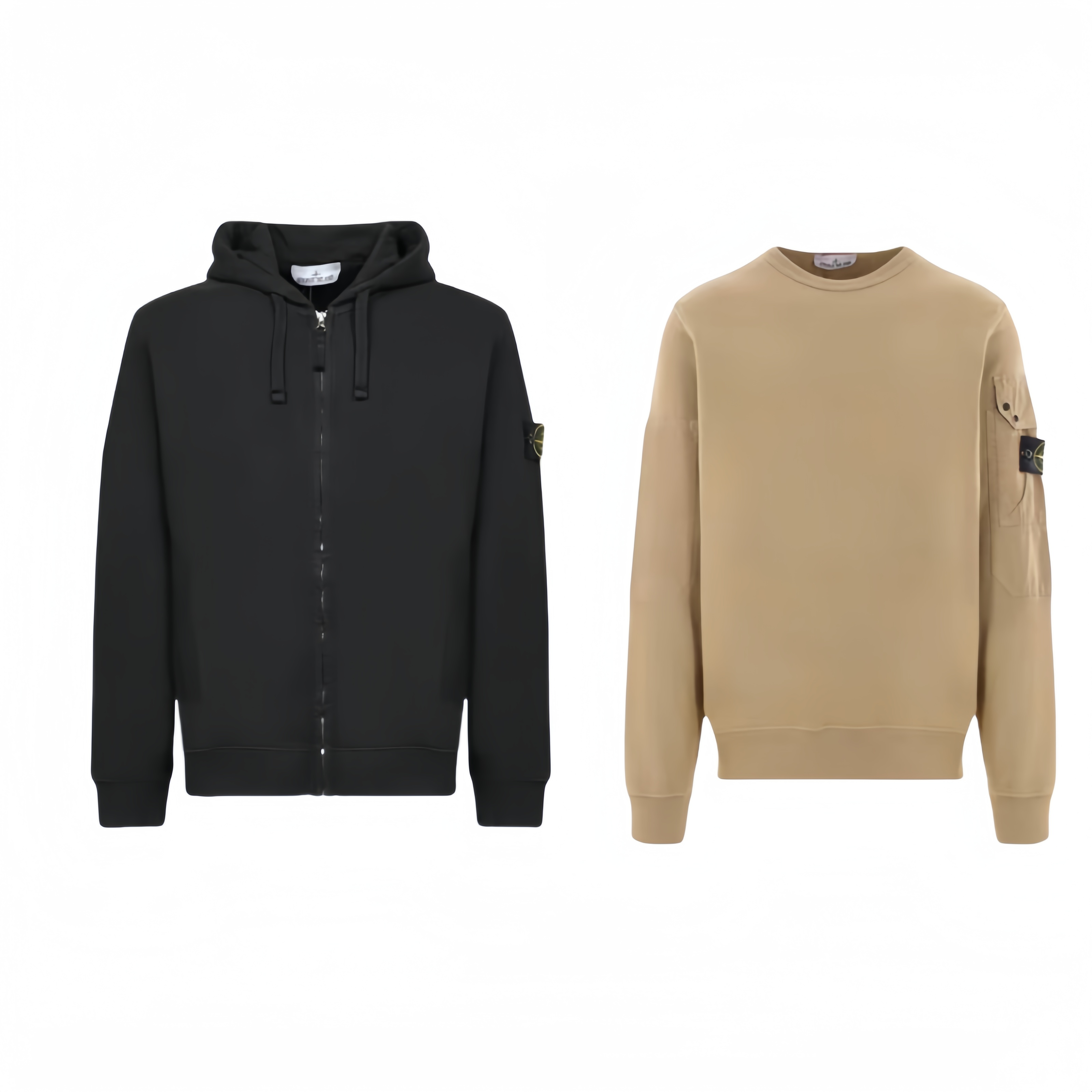 STONE ISLAND Classic Hooded Fleece Lined Zipper Coat Logo Arm Pocket Brushed Fleece Sweatshirt Casual Sportswear Unisex