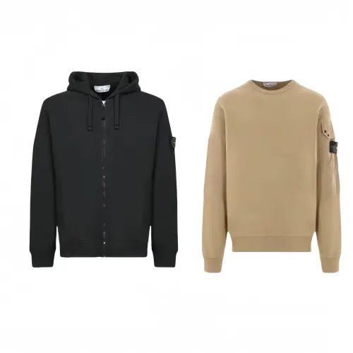 STONE ISLAND Classic Hooded Fleece Lined Zipper Coat Logo Arm Pocket Brushed Fleece Sweatshirt Casual Sportswear Unisex
