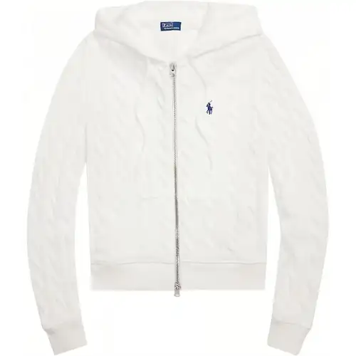 Polo Ralph Lauren Knitted hoody with zipper, white sweater, slim fit, cut