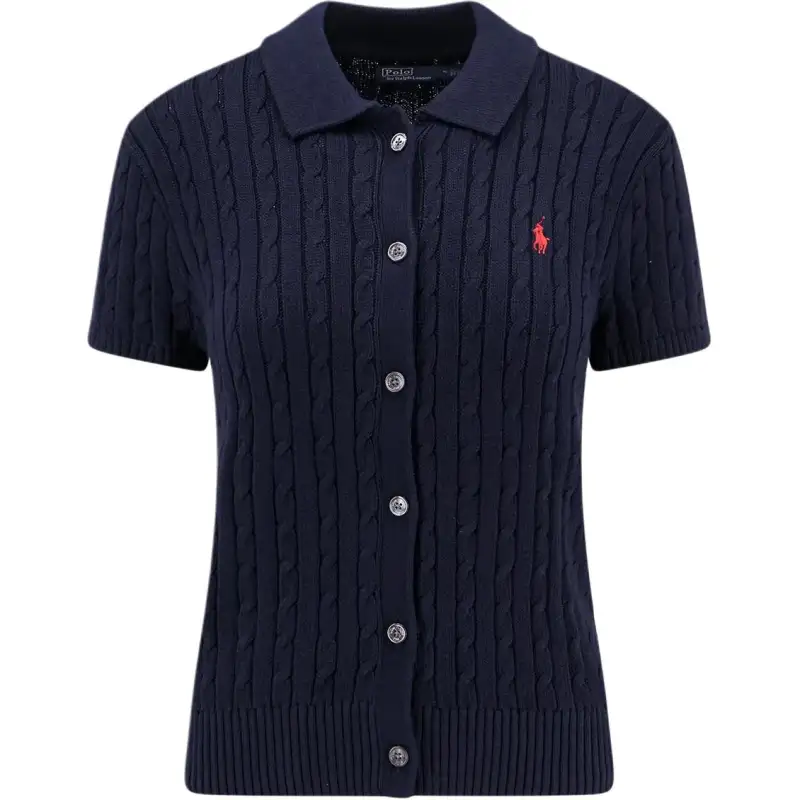 Polo Ralph Lauren Knitted navy polo, with embroidery, with short sleeve
