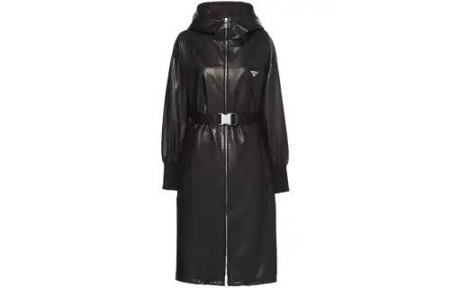 PRADA Coats Women's Black Hooded Moderate